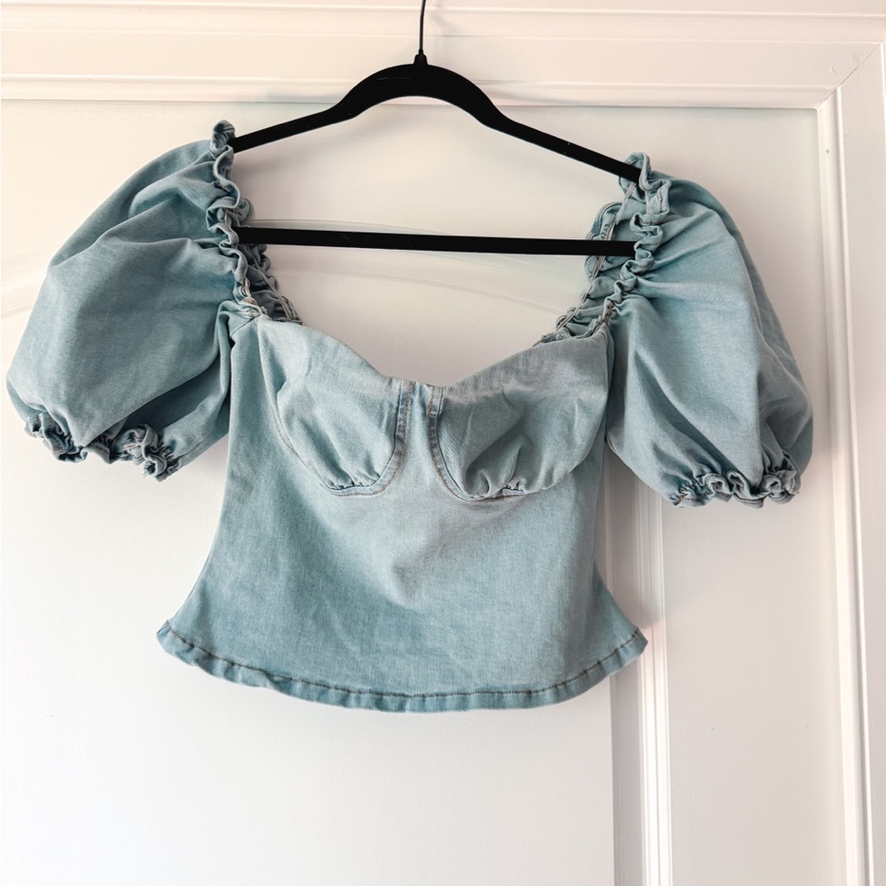 Missguided Sky Blue Puff Sleeve top